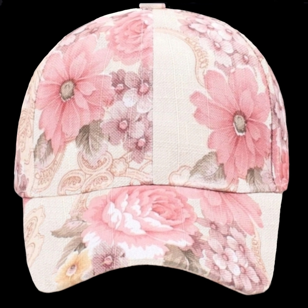 Womens Cotton Floral Baseball Cap(Adj. w buckle)